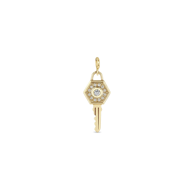 Zoë Chicco 14k Gold Diamond Hexagon Halo Key Clip on Charm Pendant