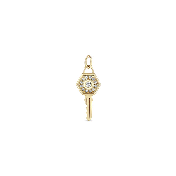 Zoë Chicco 14k Gold Diamond Hexagon Halo Key Charm Pendant