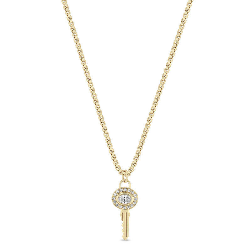 Zoë Chicco 14k Gold Oval Diamond Halo Key Pendant Necklace