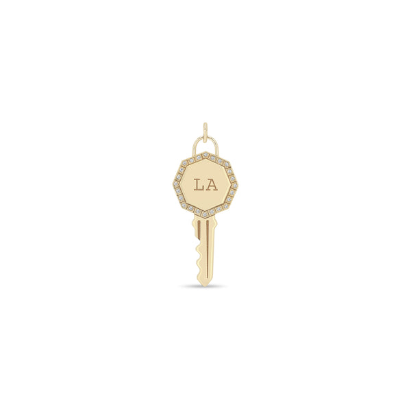 Zoë Chicco 14k Gold Los Angeles "LA" Key Charm Pendant with Diamond Border