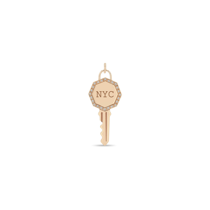Zoë Chicco 14k Gold New York City "NYC" Key Charm Pendant with a Diamond Border