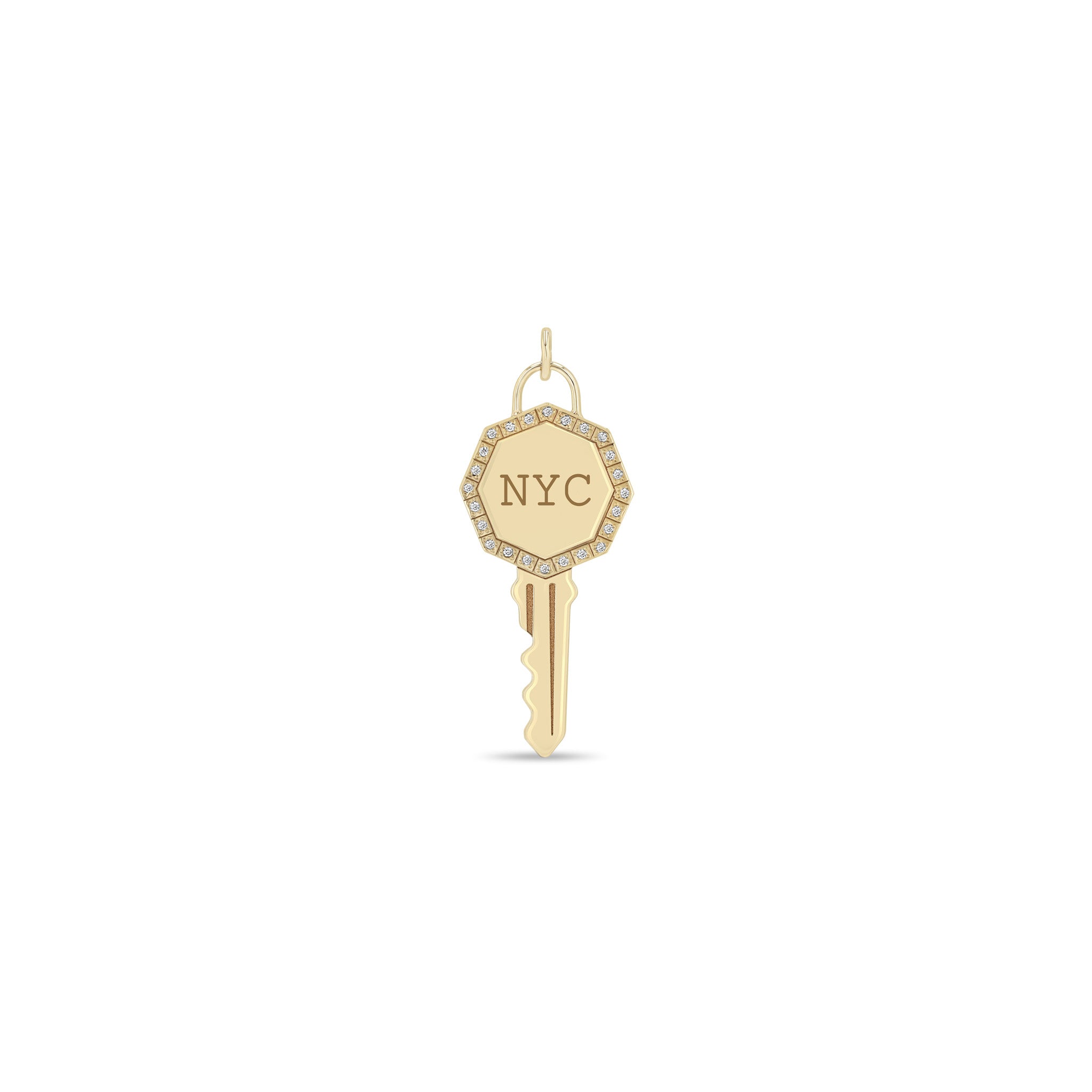Zoë Chicco 14k Gold New York City "NYC" Key Charm Pendant with a Diamond Border