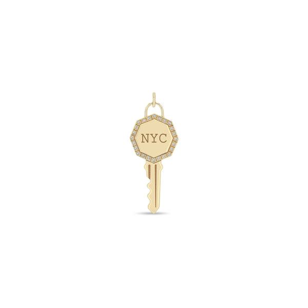 Zoë Chicco 14k Gold New York City "NYC" Key Charm Pendant with a Diamond Border