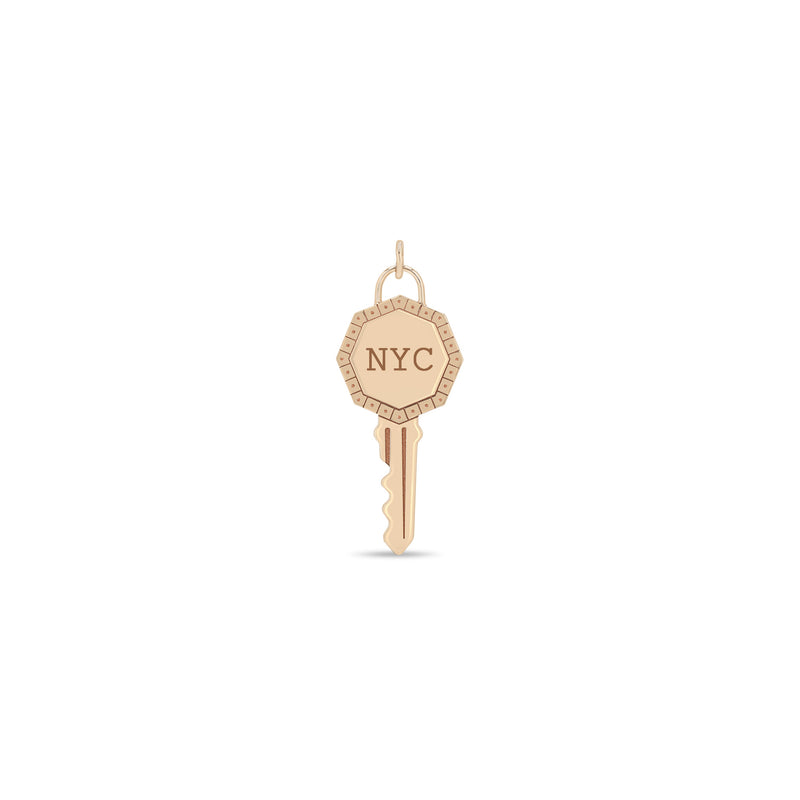 Zoë Chicco 14k Gold New York City "NYC" Key Charm Pendant with a Line & Dot Border