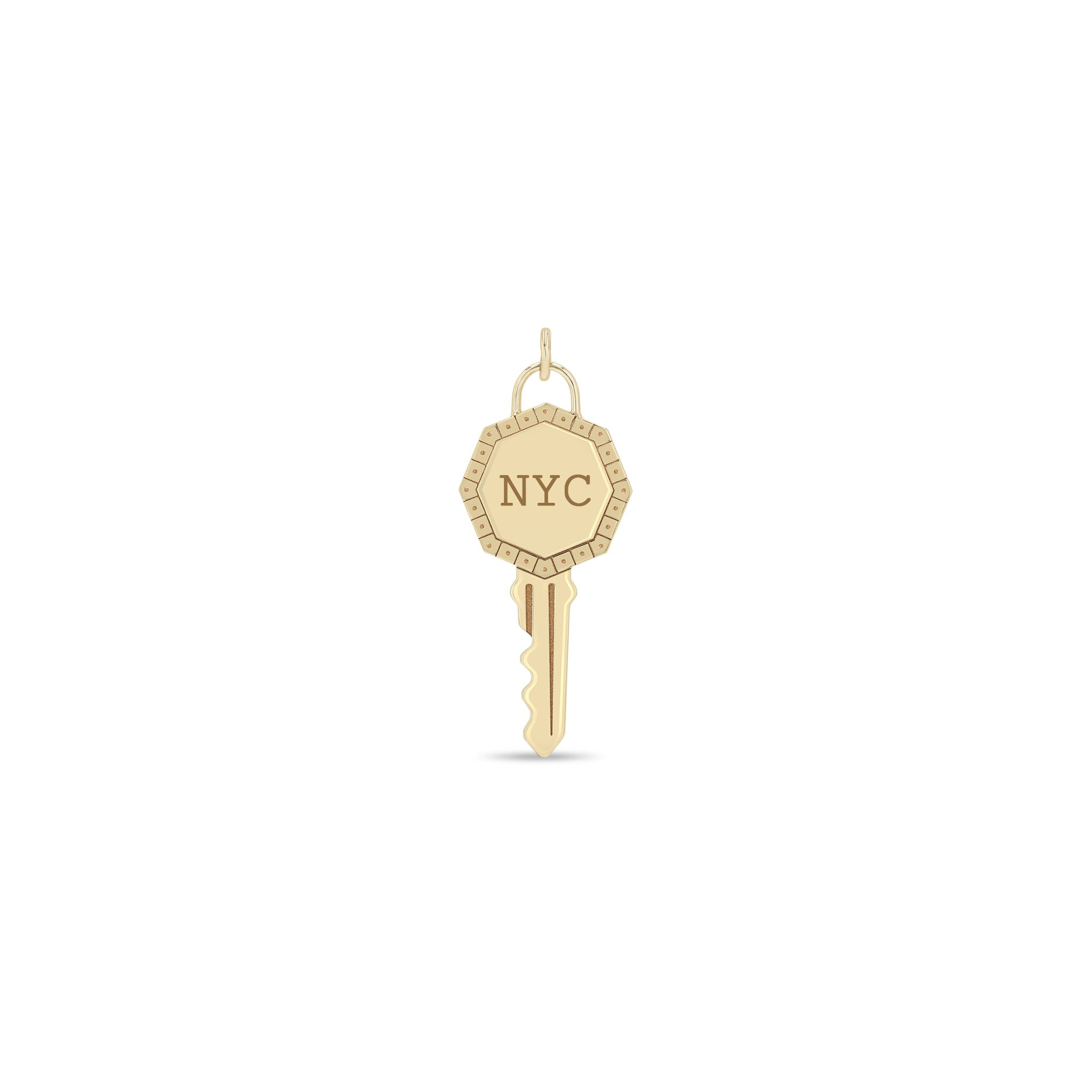 Zoë Chicco 14k Gold New York City "NYC" Key Charm Pendant with a Line & Dot Border