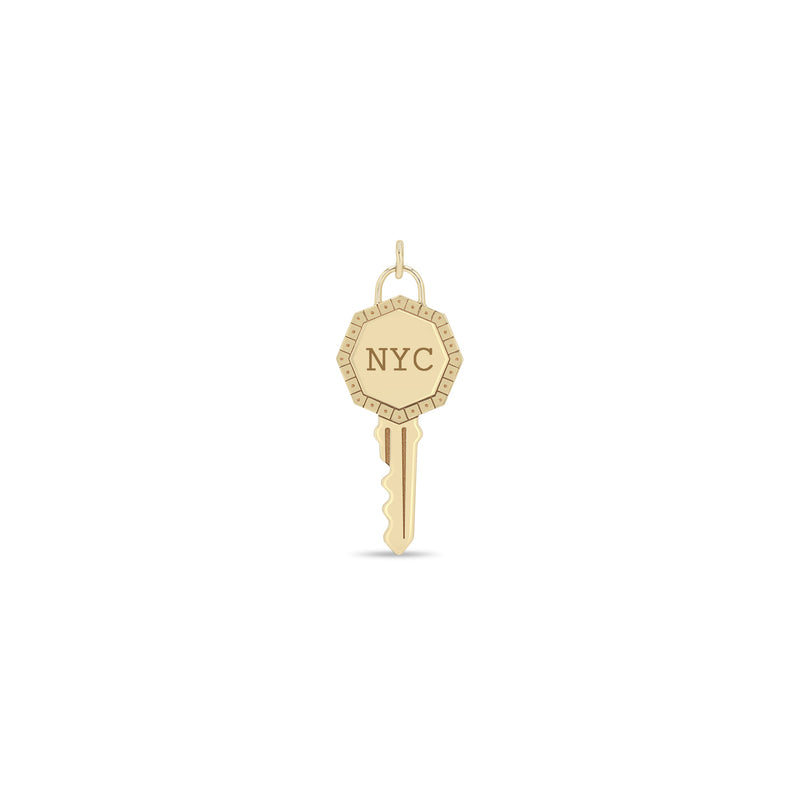 Zoë Chicco 14k Gold New York City "NYC" Key Charm Pendant with a Line & Dot Border