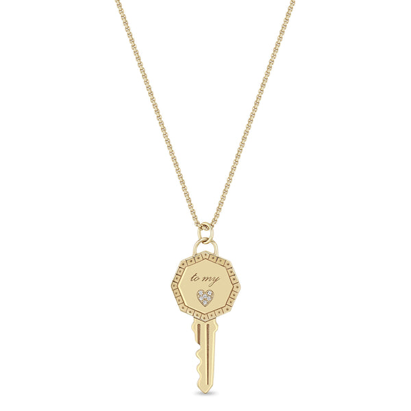 Zoë Chicco 14k Gold Pavé Diamond Key to my Heart Pendant Box Chain Necklace with a Dot Border