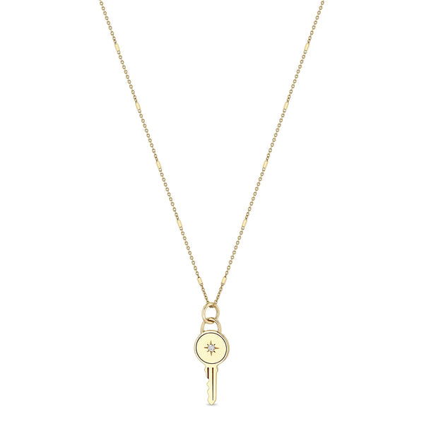 Zoë Chicco 14k Gold Star Set Diamond Key Pendant Necklace