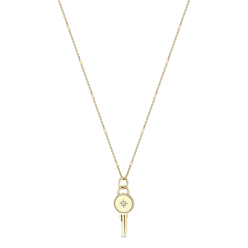 Zoë Chicco 14k Gold Star Set Diamond Key Pendant Necklace