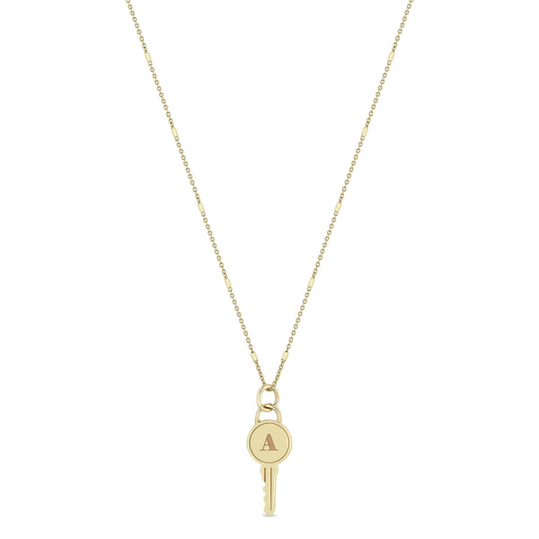 Zoë Chicco 14k Gold Engraved Initial Letter "A" Key Pendant Necklace