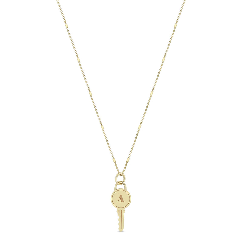 Zoë Chicco 14k Gold Engraved Initial Letter "A" Key Pendant Necklace
