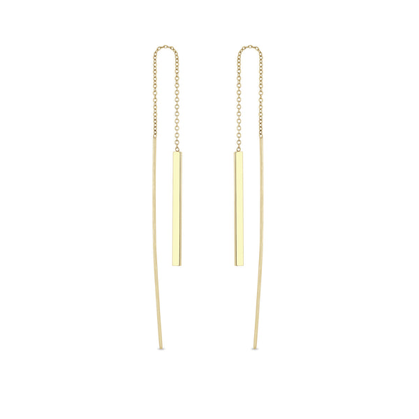 Zoe Chicco 14k gold bar and chain threader earrings on white background