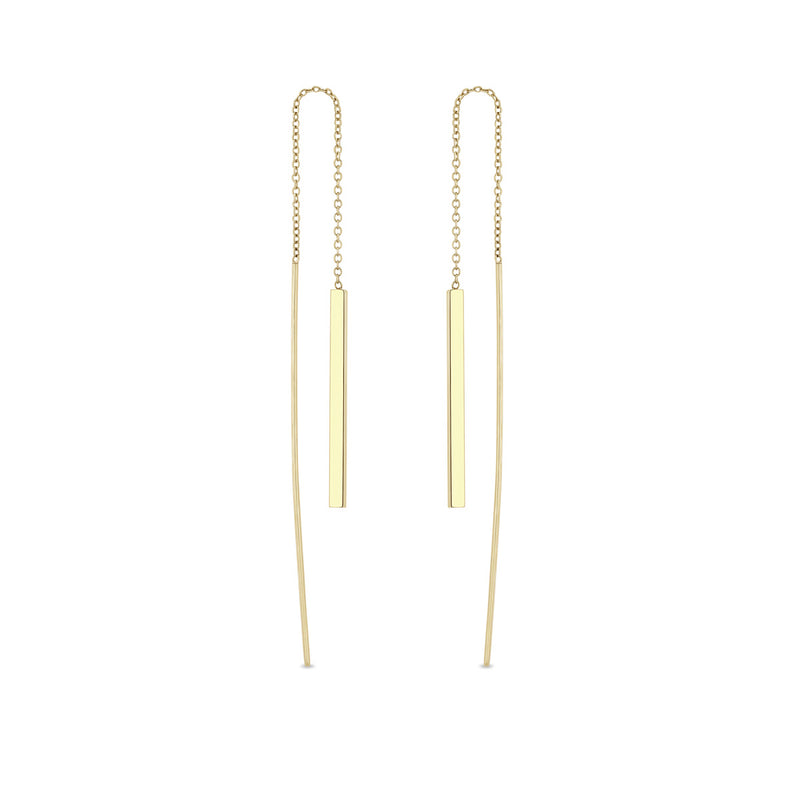 Zoe Chicco 14k gold bar and chain threader earrings on white background