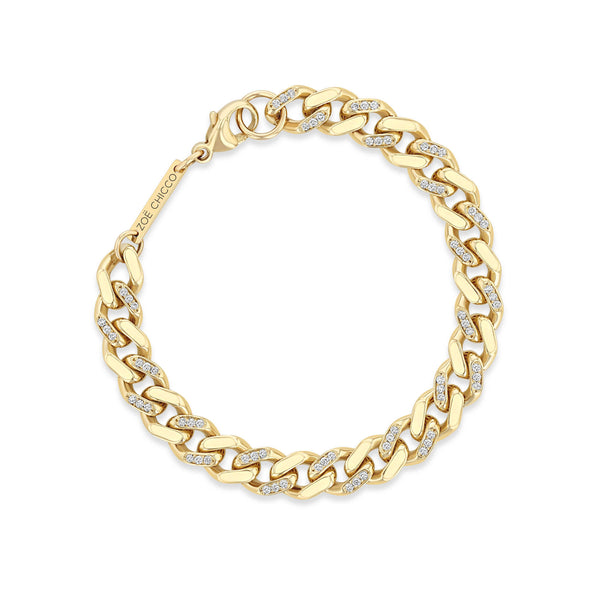 top down view of a Zoë Chicco 14k Gold & Alternating Pavé Diamond Large Curb Chain Bracelet