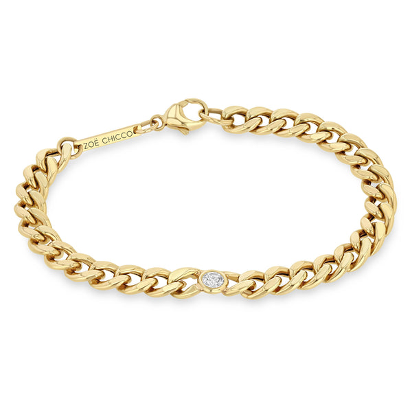 Zoë Chicco 14k Gold Large Curb Chain Bracelet with Single Floating Diamond