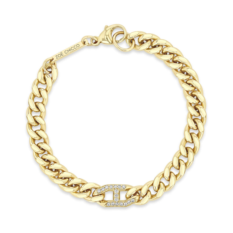 top down view of a Zoë Chicco 14k Gold Pavé Diamond Mariner Link Large Curb Chain Bracelet