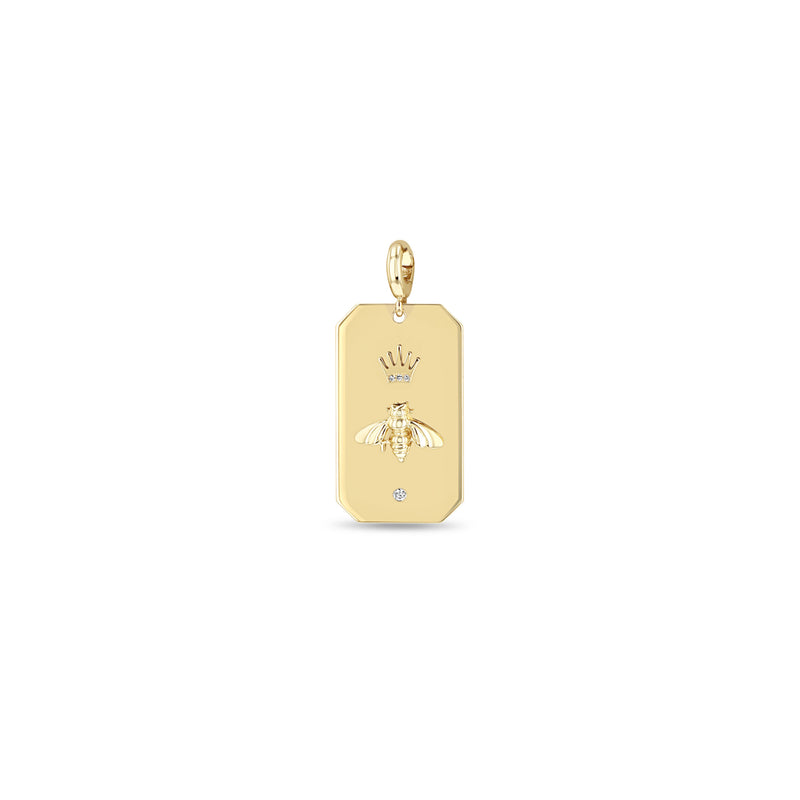 Zoë Chicco 14k Gold Queen Bee Large Square Edge Dog Tag Clip On Charm Pendant