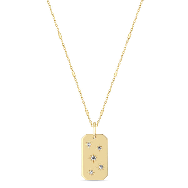 Zoë Chicco 14k Gold Scattered Star Set Diamonds Square Edge Dog Tag Necklace