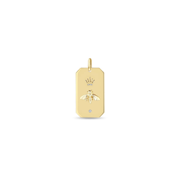 Zoë Chicco 14k Gold Queen Bee Large Square Edge Dog Tag Charm Pendant