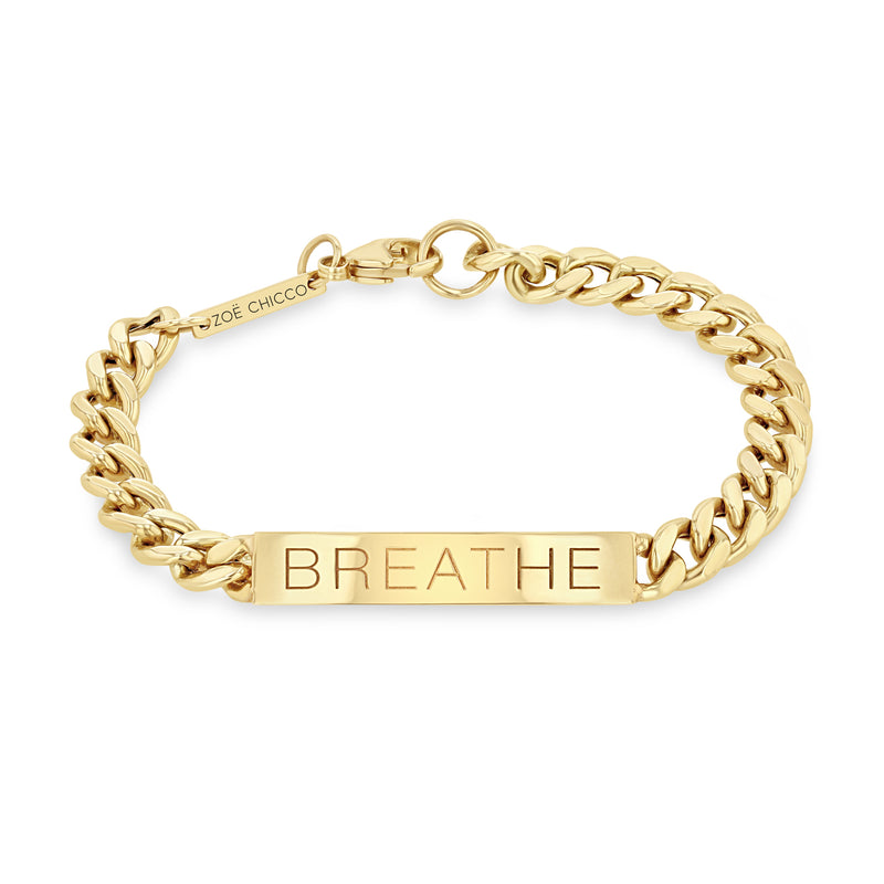 Zoë Chicco Men's 14k Gold Large Curb Chain ID Bracelet engraved with "BREATHE"