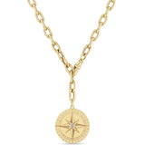 Zoë Chicco 14k Gold Large Compass Medallion Adjustable XL Square Oval Chain Necklace