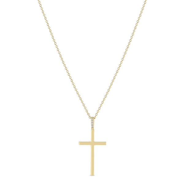 Zoë Chicco 14k Gold Large Cross Pendant with Diamond Bail Necklace