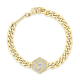 top down view of a Zoë Chicco 14k Gold Large Curb Chain Diamond Hexagon Halo Bracelet