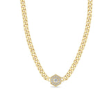 Zoë Chicco 14k Gold Large Curb Chain Diamond Hexagon Halo Necklace