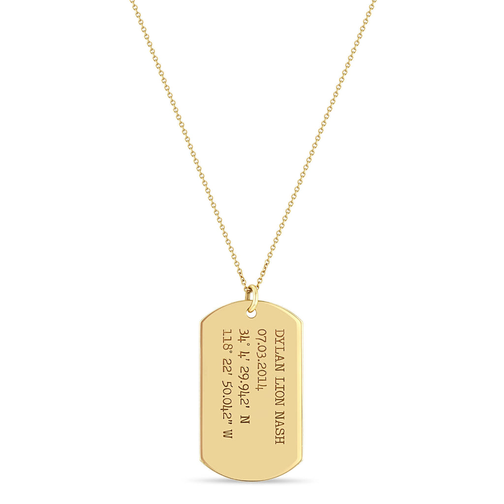 Men's 14k Gold Large Engraved Dog Tag Necklace