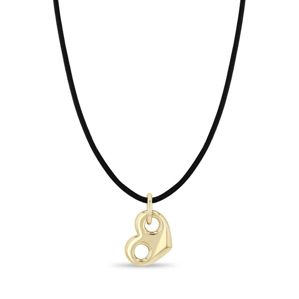 Zoë Chicco 14k Gold Large Mariner Heart Leather Cord Necklace