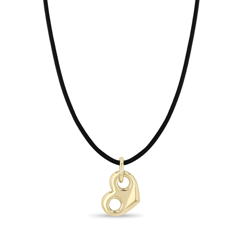 Zoë Chicco 14k Gold Large Mariner Heart Leather Cord Necklace
