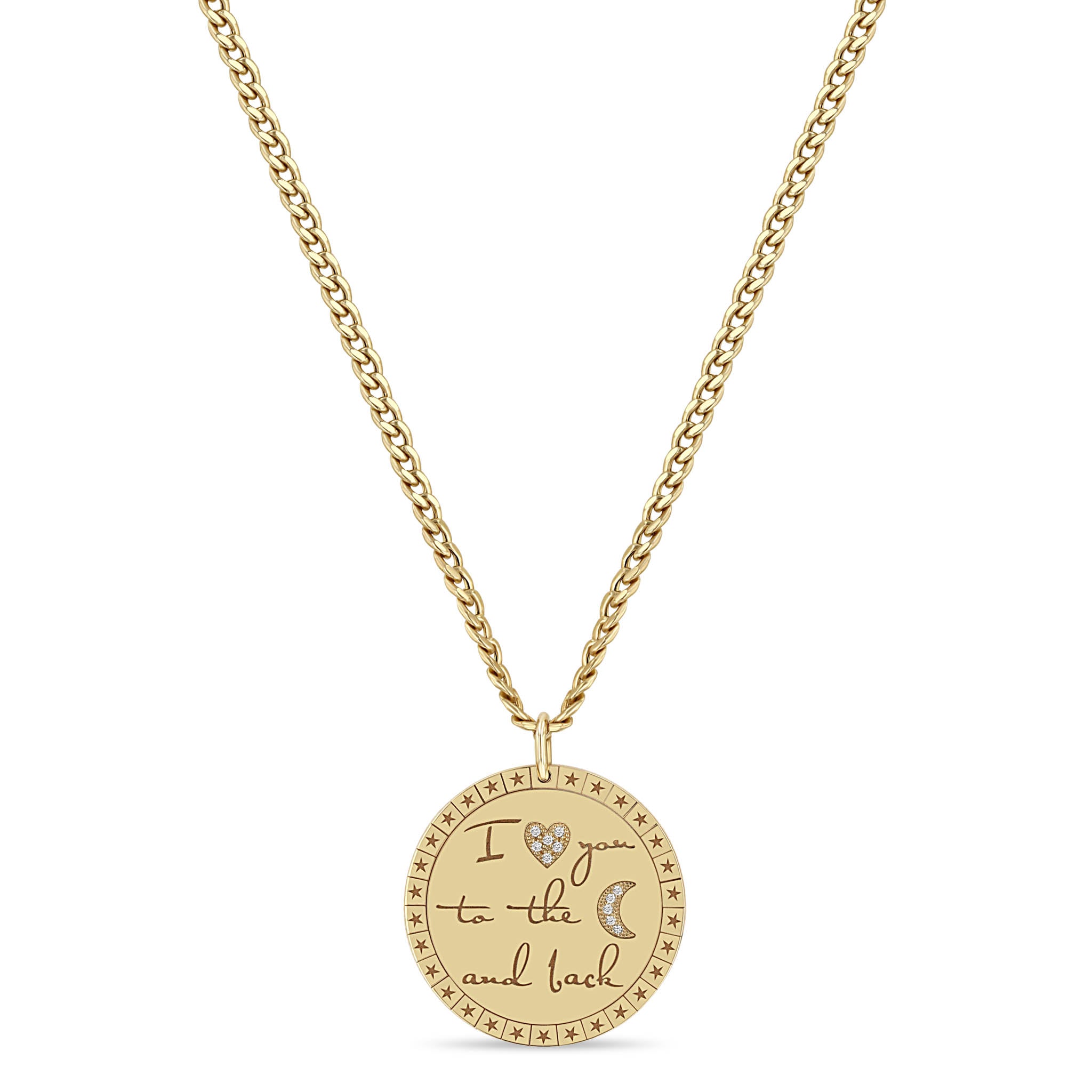 Zoë Chicco 14k Gold "I Love You To The Moon & Back" Small Curb Chain Necklace