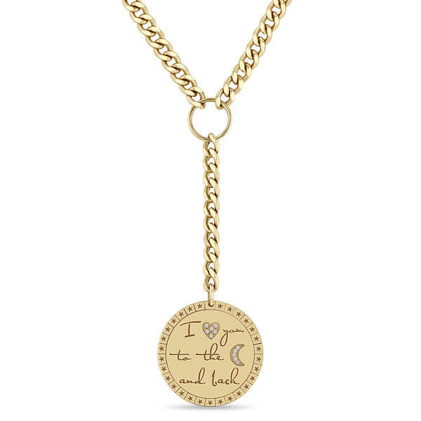 Zoe Chicco 14k Gold Large "I <3 You To The Moon & Back" Mantra Lariat Necklace