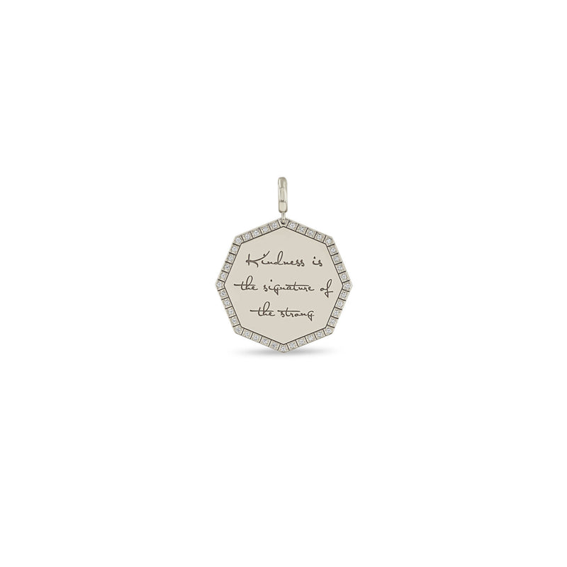 Zoë Chicco 14k Gold Large "Kindness is the signature of the strong" Pavé Diamond Octagon Mantra Clip On Charm Pendant