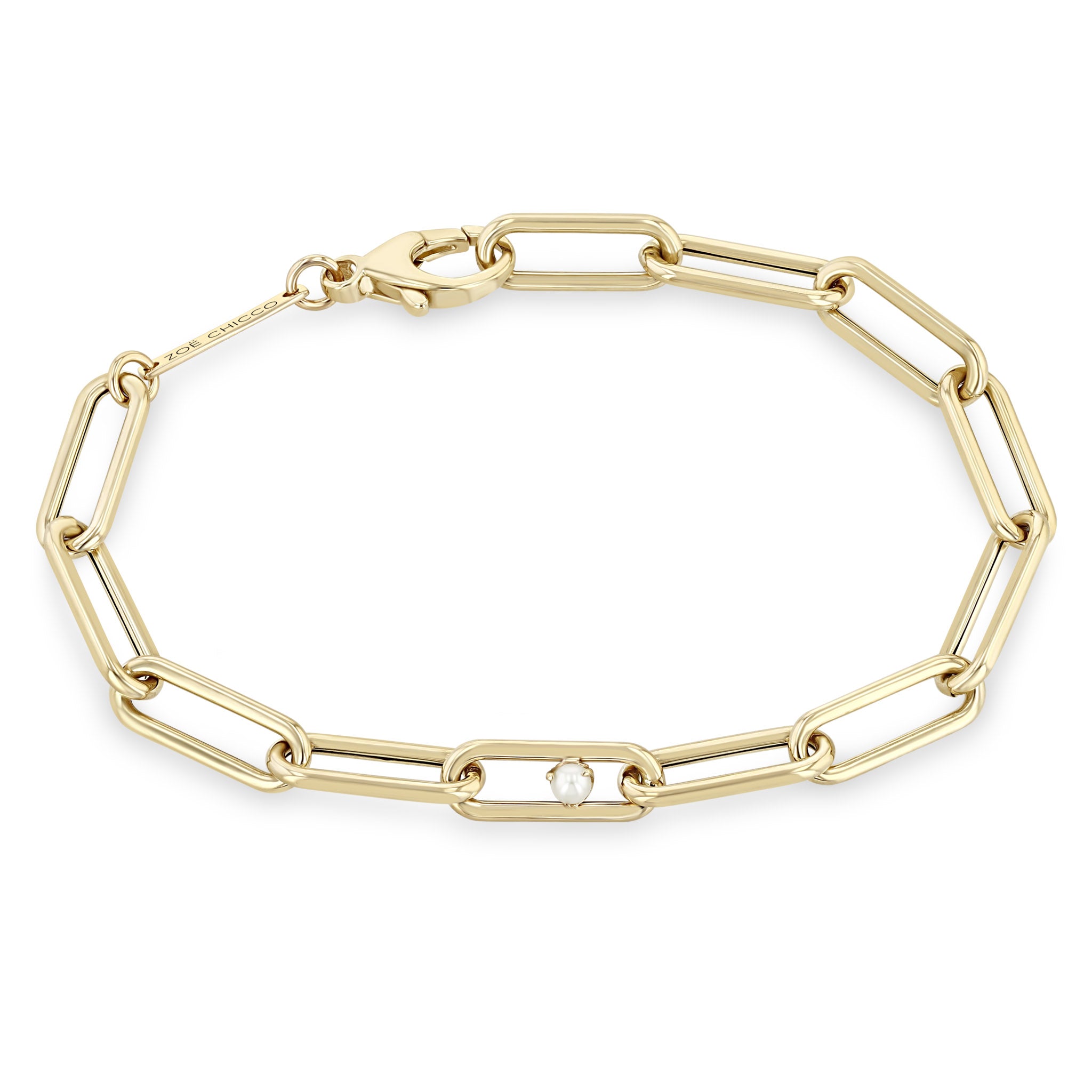 Zoë Chicco 14k Gold Nested Pearl Large Paperclip Chain Bracelet