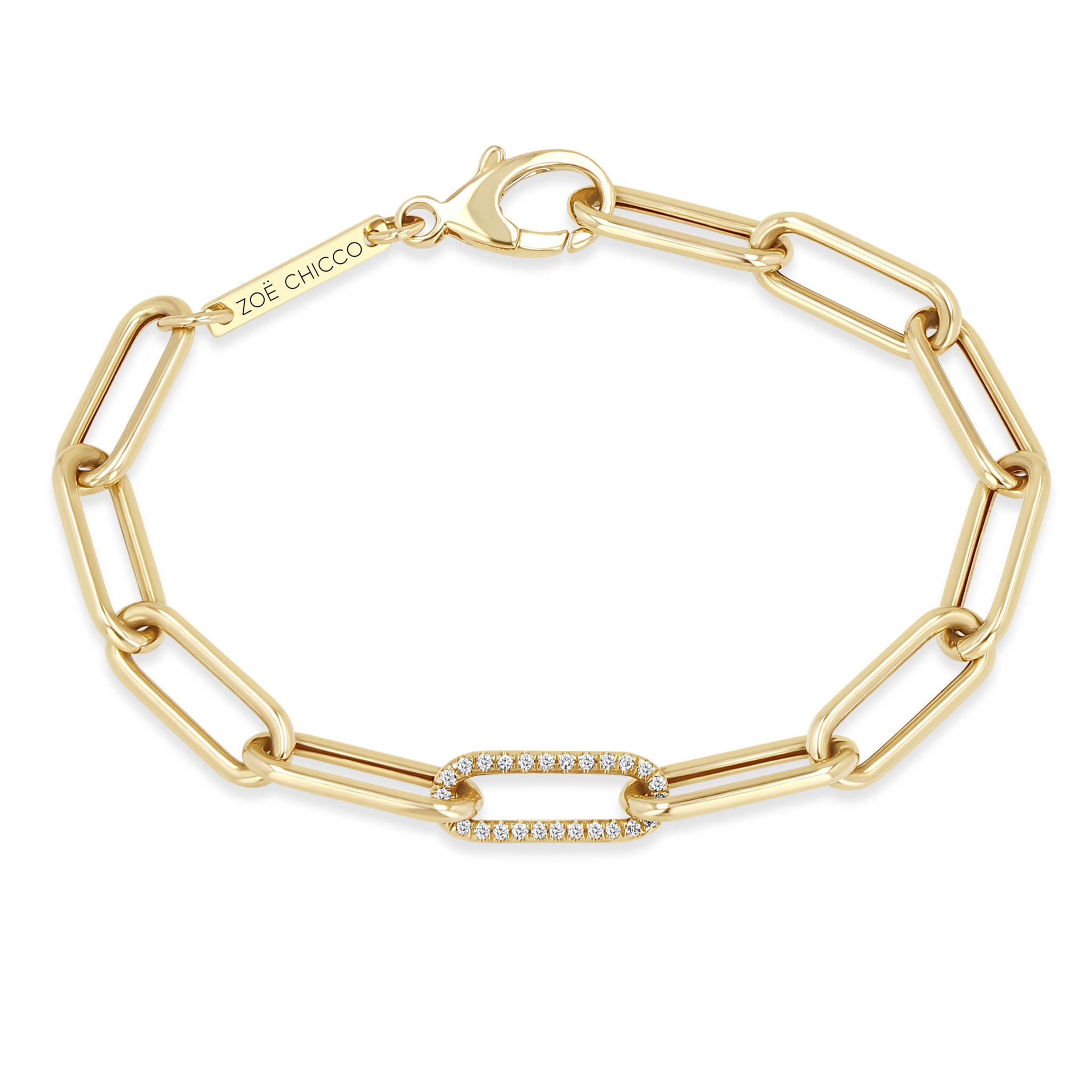 Zoë Chicco 14k Gold Single Pavé Diamond Link Large Paperclip Chain Bracelet