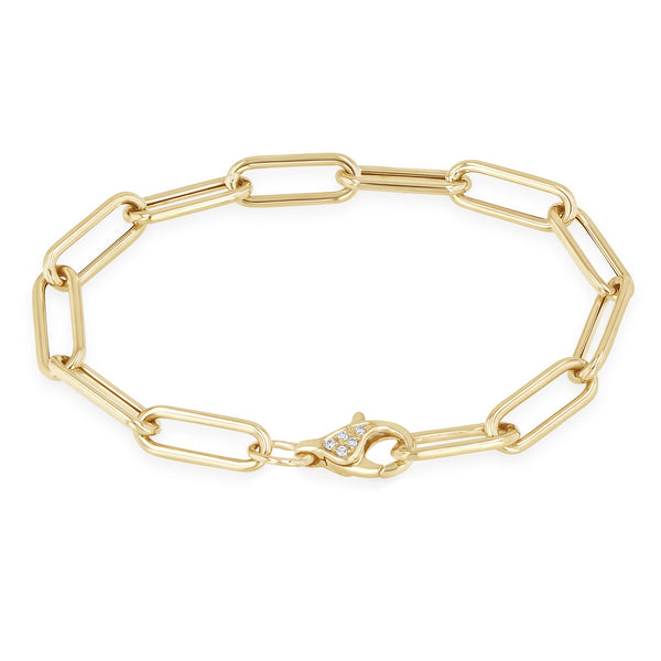 Zoe Chicco 14k gold chain bracelet with a diamond clasp on a white background