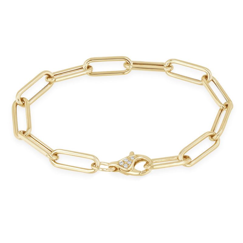 Zoe Chicco 14k gold chain bracelet with a diamond clasp on a white background
