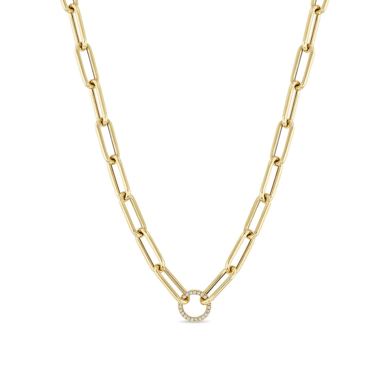Zoë Chicco 14k Gold Pavé Diamond Circle Large Paperclip Chain Necklace
