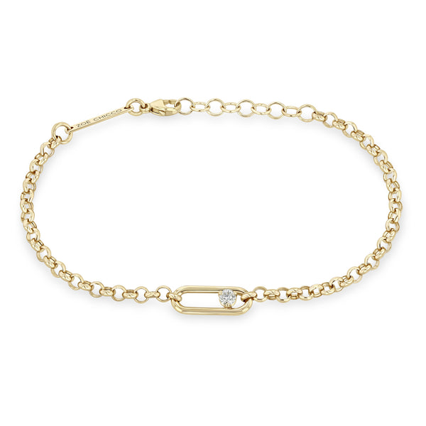 Zoë Chicco 14k Gold Single Nested Diamond Large Paperclip Link Medium Rolo Bracelet