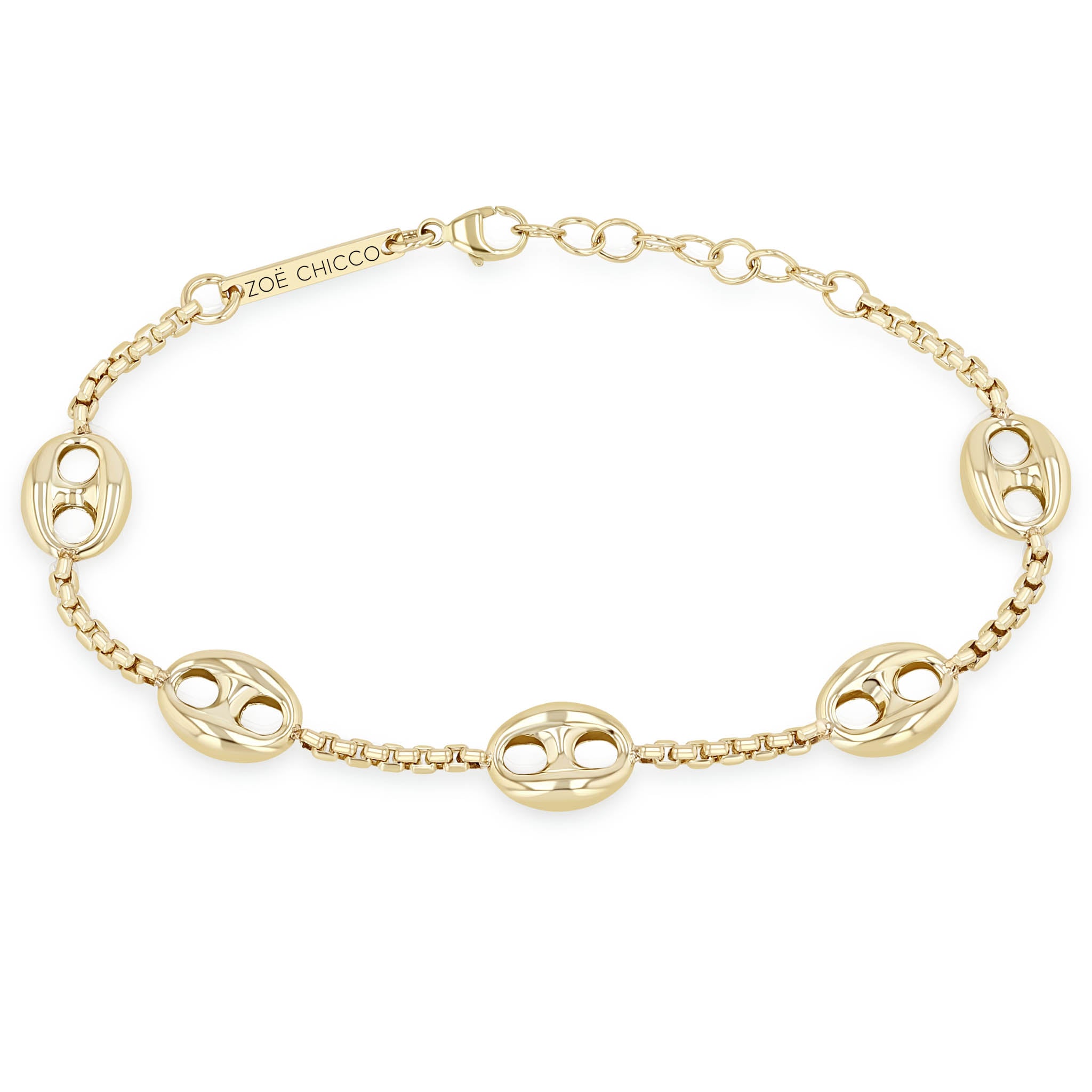 Zoë Chicco 14k Gold 5 Large Mariner Link Station Small Box Chain Bracelet