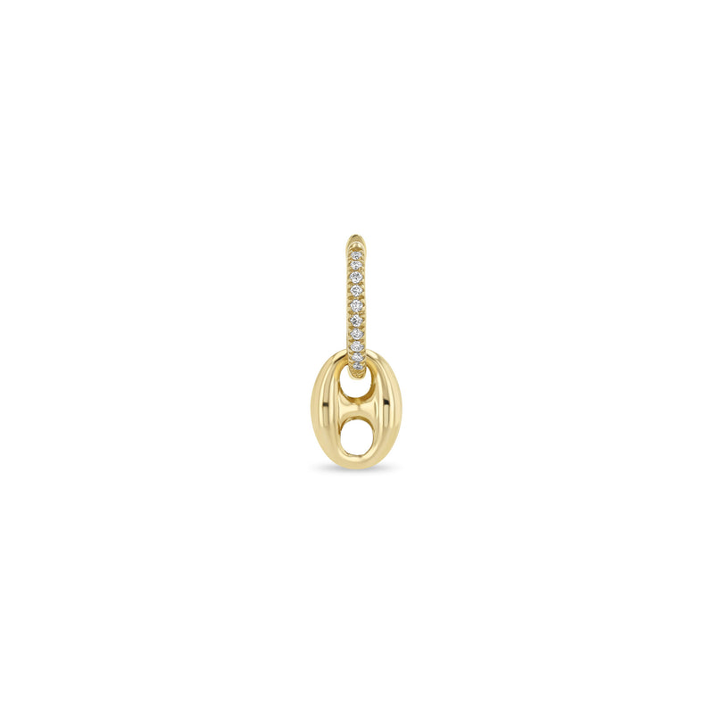 Single Zoë Chicco 14k Gold Dangling Large Mariner Link Medium Pavé Diamond Hinge Huggie Hoop Earring