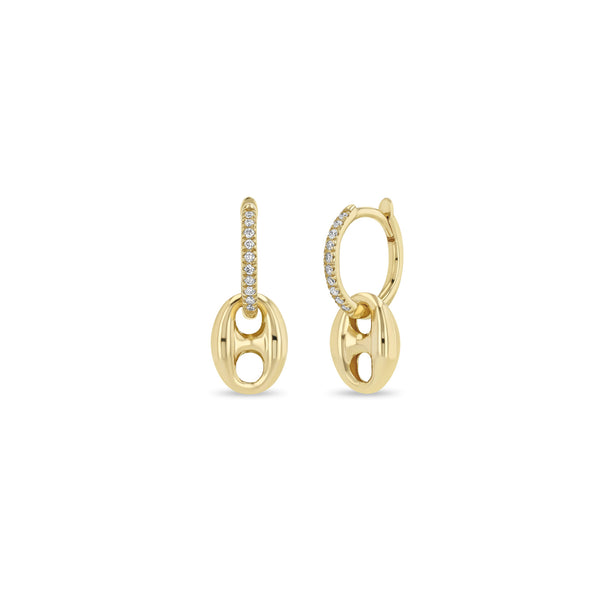 Zoë Chicco 14k Gold Dangling Large Mariner Link Medium Pavé Diamond Hinge Huggie Hoop Earrings