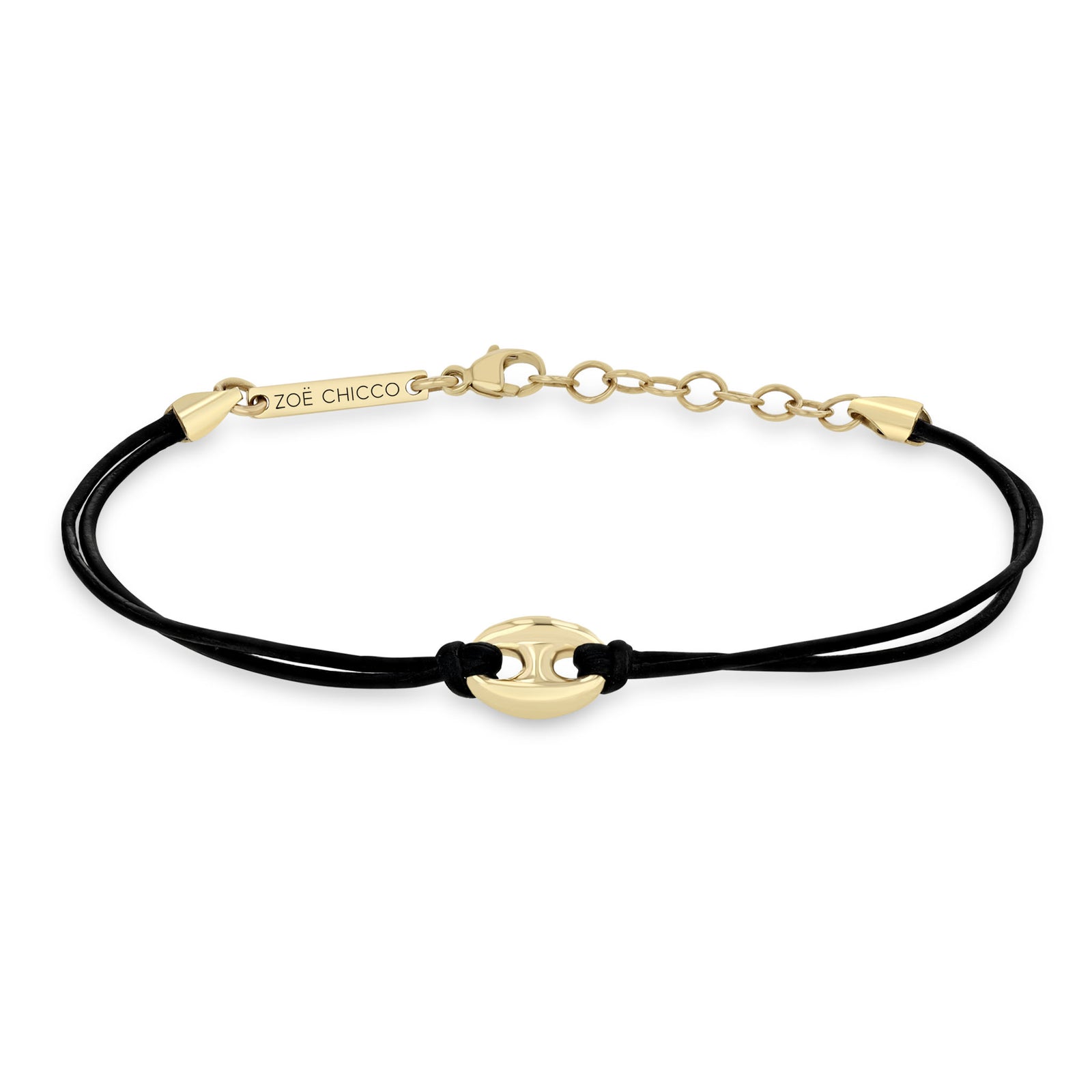 Zoë Chicco 14k Gold Large Mariner Link Leather Cord Bracelet – ZOË