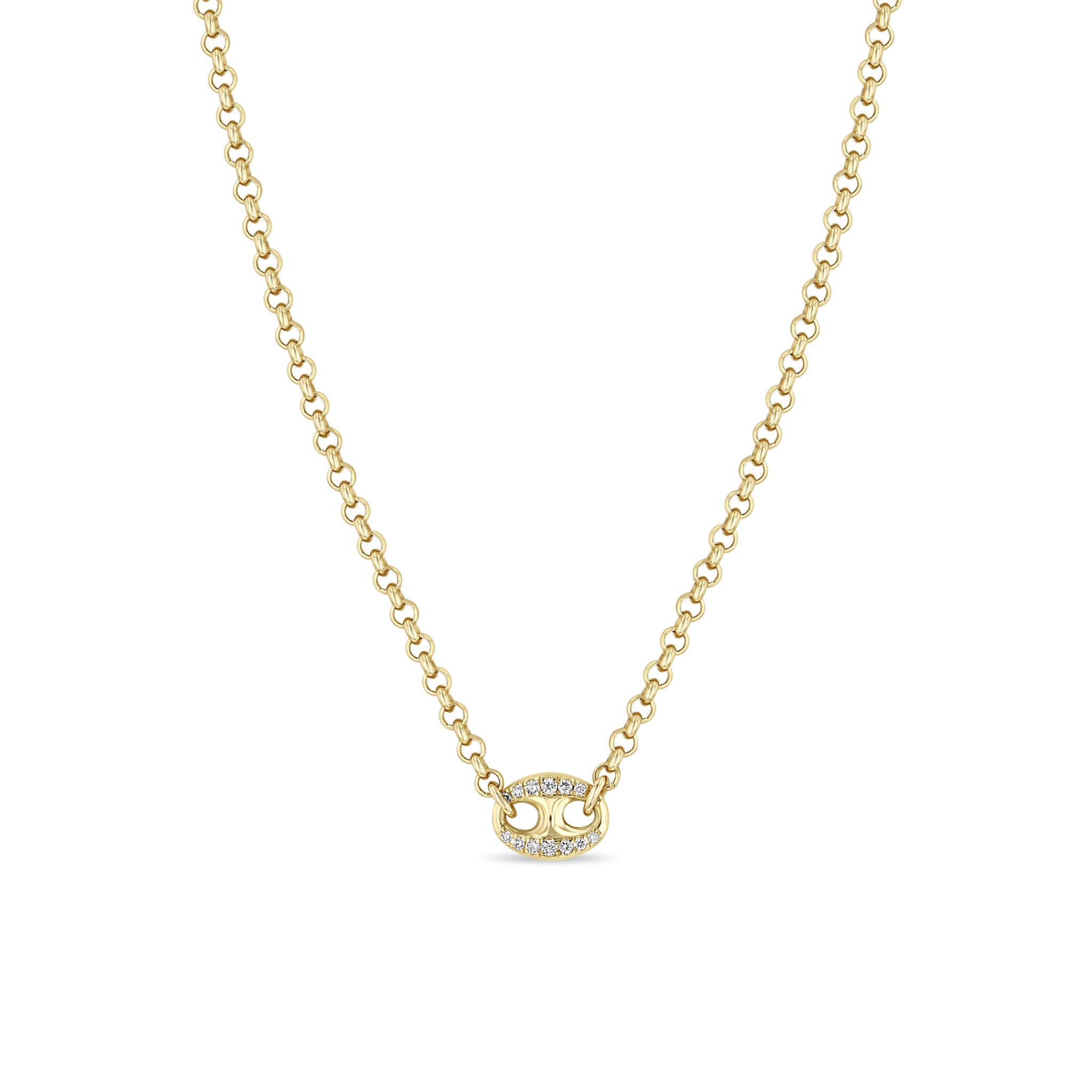 Zoë Chicco 14k Gold Large Pavé Diamond Mariner Link Rolo Chain Necklace