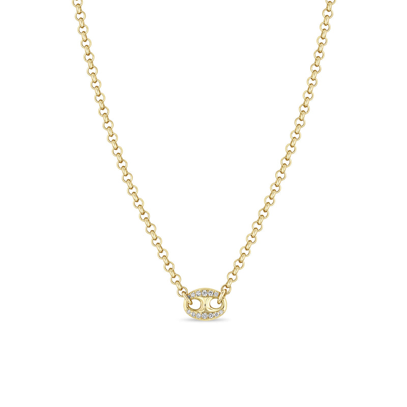 Zoë Chicco 14k Gold Large Pavé Diamond Mariner Link Rolo Chain Necklace