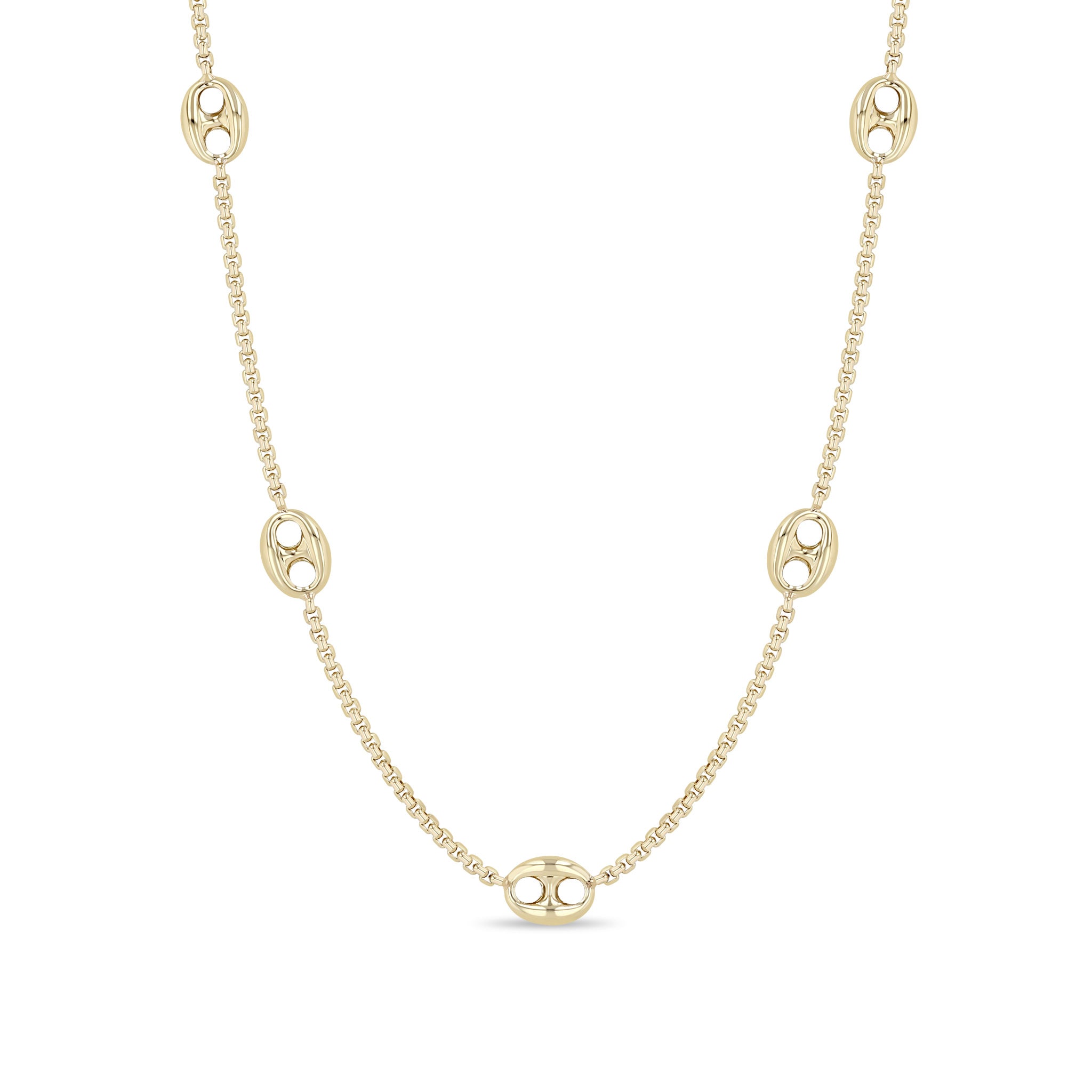 Zoë Chicco 14k Gold 5 Large Mariner Link Station Box Chain Necklace