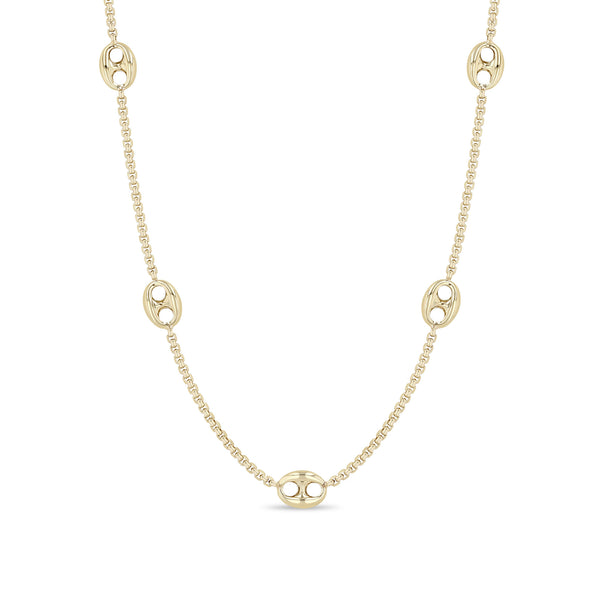 Zoë Chicco 14k Gold 5 Large Mariner Link Station Box Chain Necklace