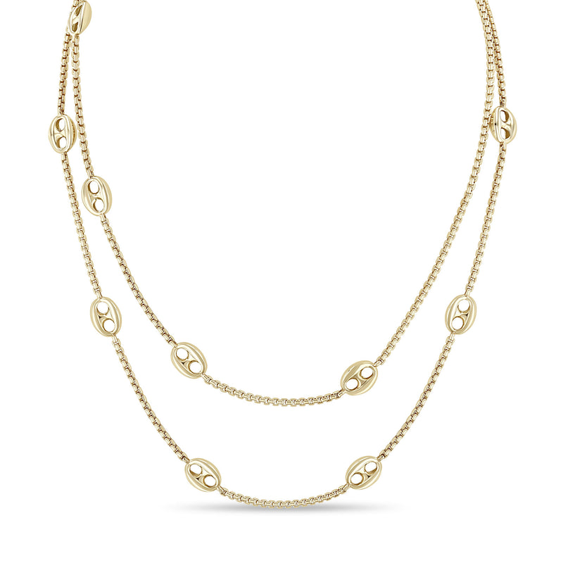 Zoe Chicco 14k gold mariner chain double layer necklace on a white background