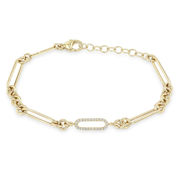 Zoe Chicco 14k gold chain bracelet with a diamond accent link on a white background
